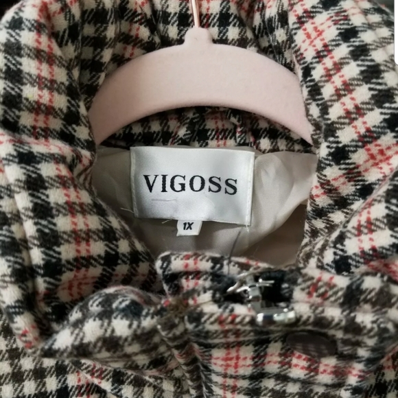 NEW Vigoss Plaid Puffer Coat Sz 1X TanTartan Plaid Print Quilted Fabric Jacket - Picture 4 of 7